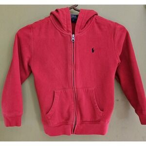 Polo Ralph Lauren Red Zip Up Hoodie‎ Young Boys Size 7 Red Full Zip Pony Logo